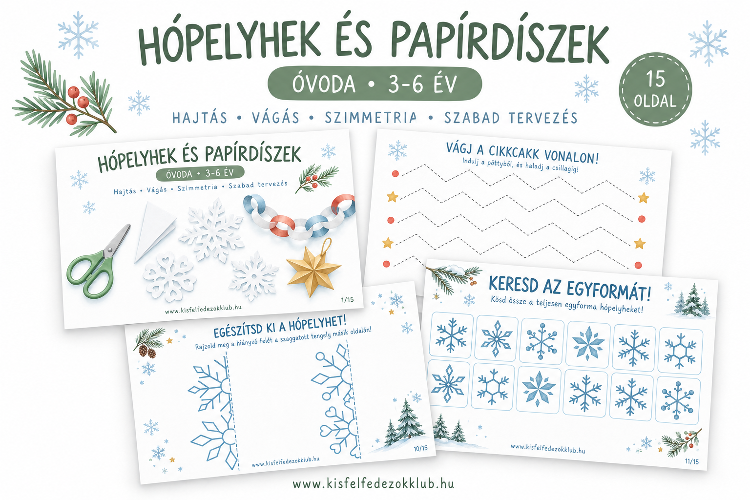 Hópelyhek és papírdíszek – a csomag valódi előnézete
