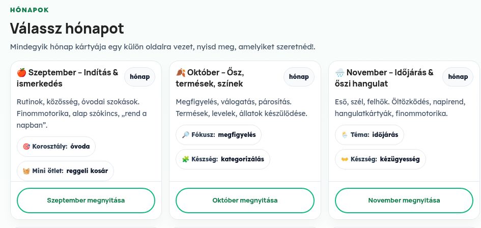 Az óvodai klub hónapválasztója: szeptember, október és november