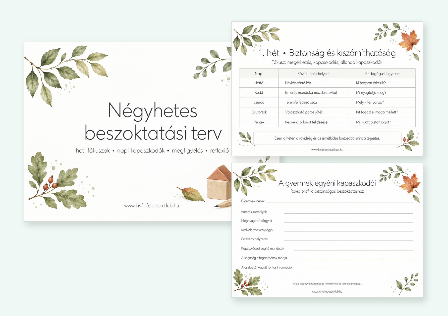 Négyhetes beszoktatási terv – a foglalkoztató bemutatóképe