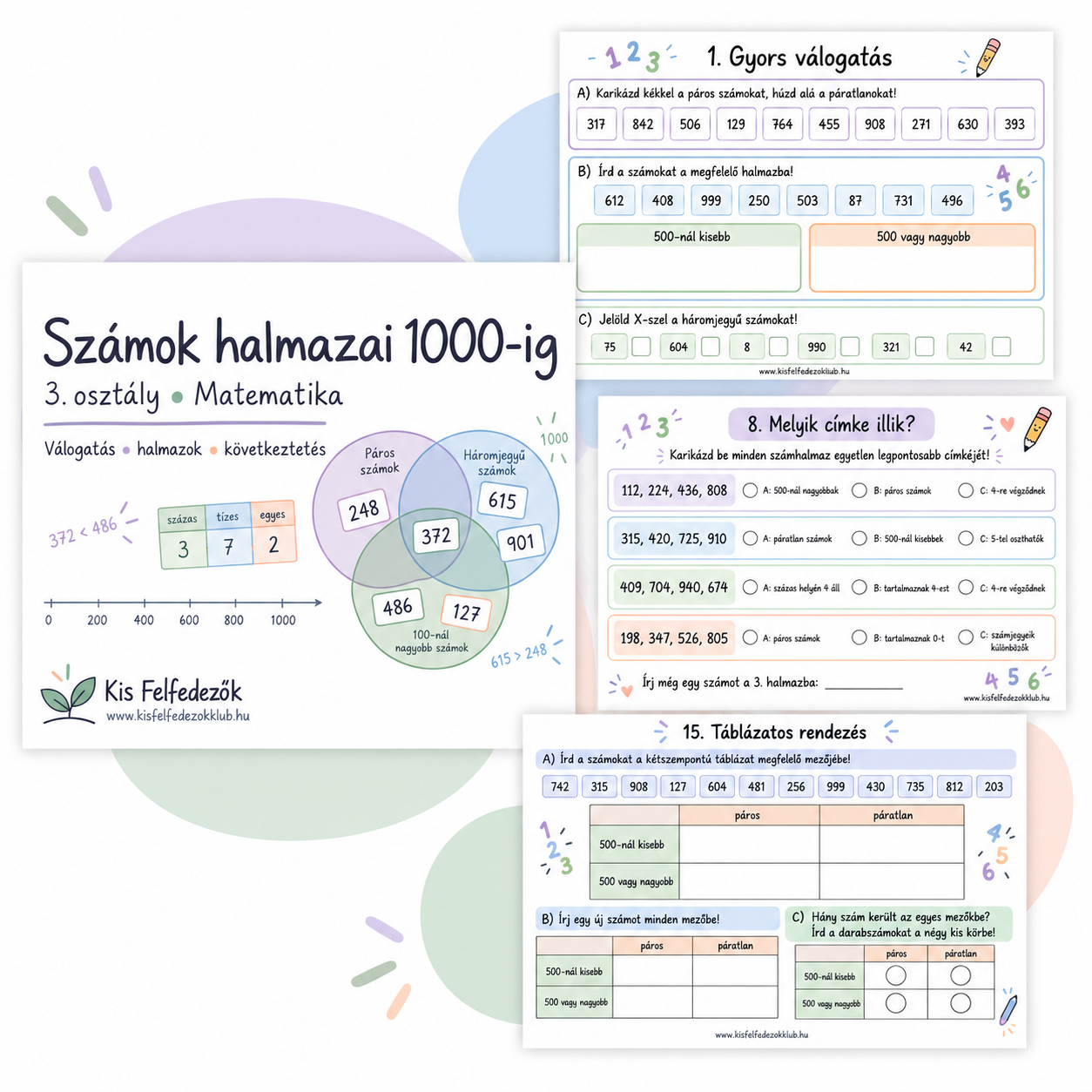 Számok halmazai 1000-ig – ingyenes foglalkoztató bemutatóképe