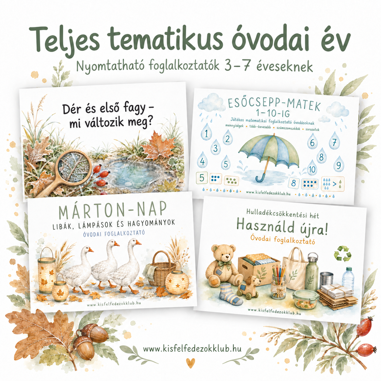 Teljes tematikus óvodai év – nyomtatható foglalkoztatók 3–7 éveseknek